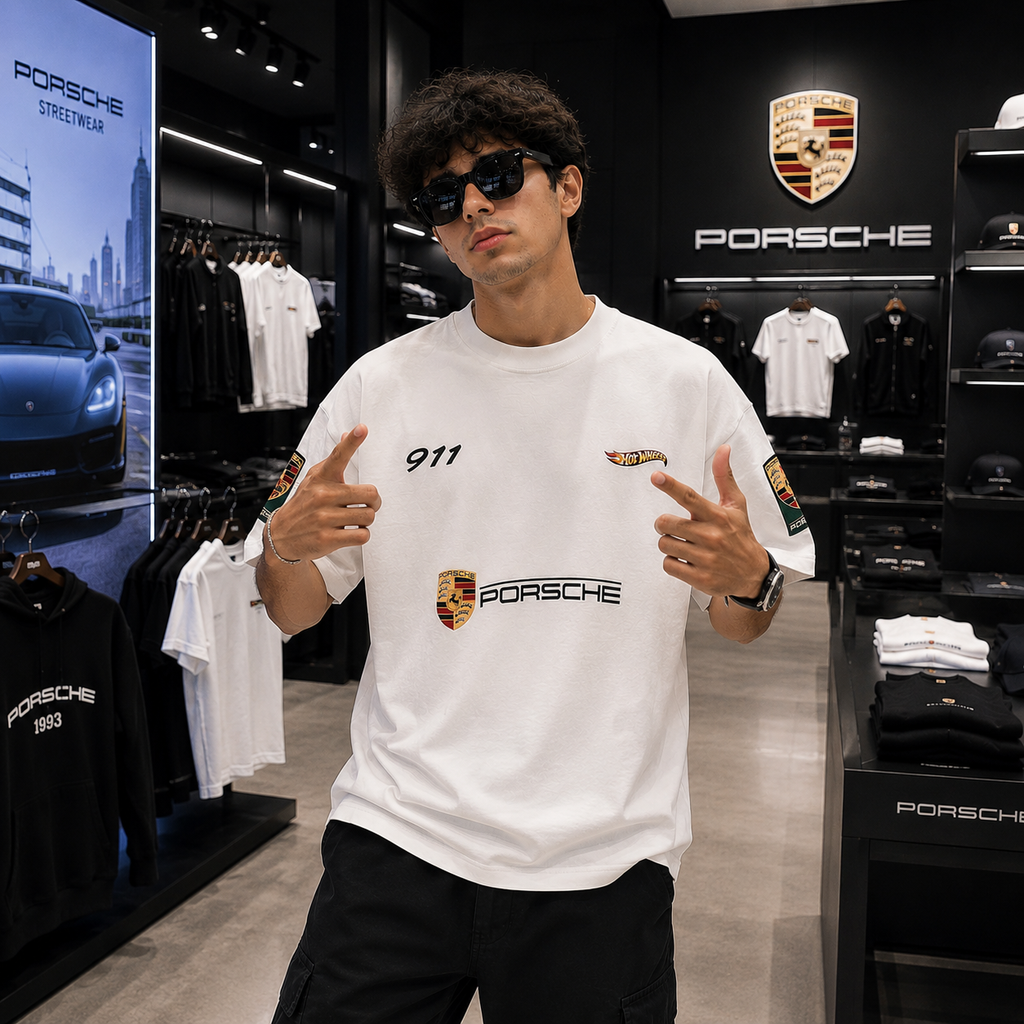 911 Heritage Crest Oversized Tee – White