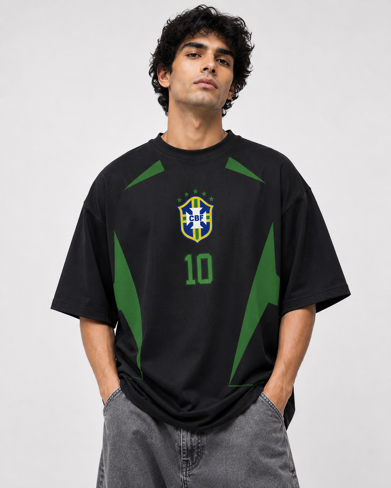 🇧🇷 Brazil No. 10 Oversized Football T-Shirt – Black Edition