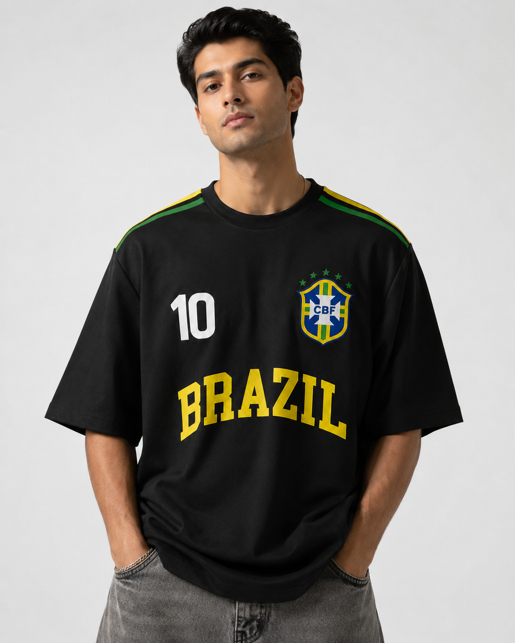 🇧🇷 Brazil No. 10 Oversized Football T-Shirt – Classic Black Edition