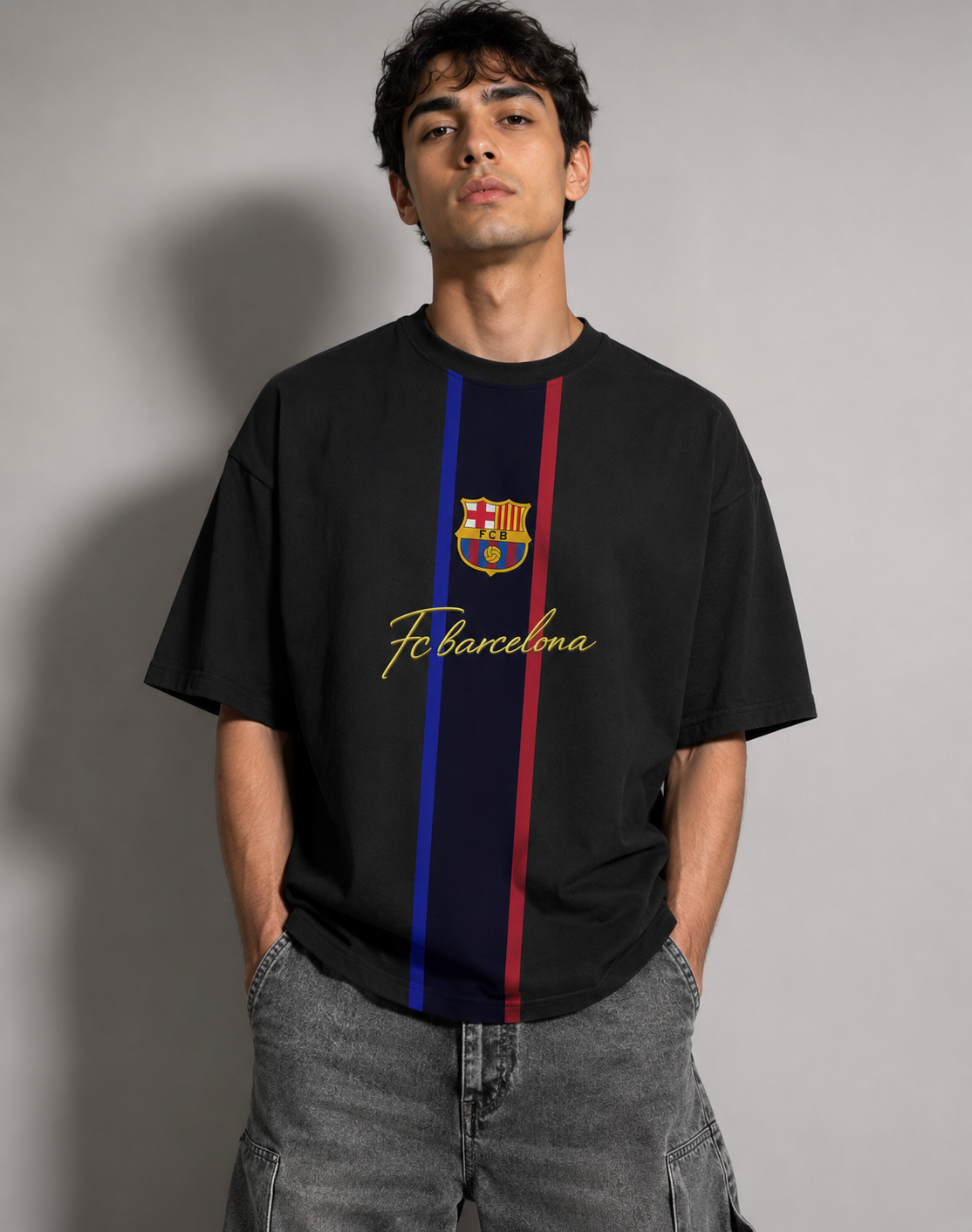 🔵🔴 FC Barcelona Oversized T-Shirt – Black Heritage Edition