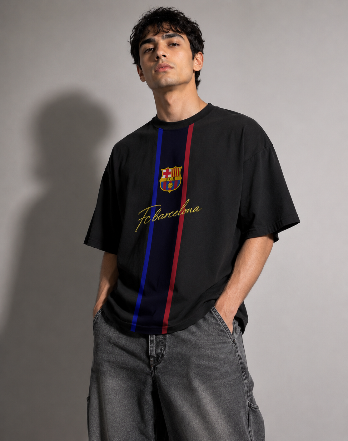 🔵🔴 FC Barcelona Oversized T-Shirt – Black Heritage Edition