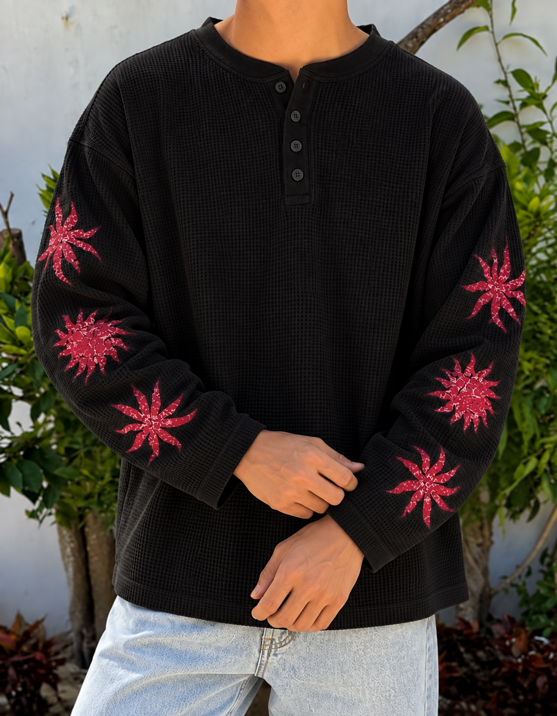 Crimson Bloom Waffle Henley